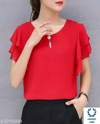 TRENDY  RETRO Georgette  Short Sleeves Women Tops & Tunics - S, Red, Georgette, Multypack 1